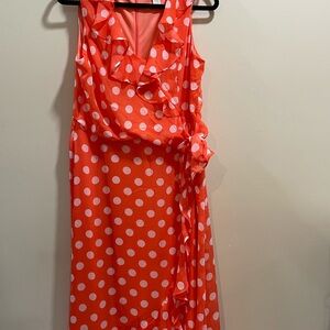 London Times Asymmetrical Dress - Coral and White